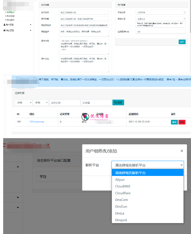 {完美运营}二级域名分发系统源码-优选博客